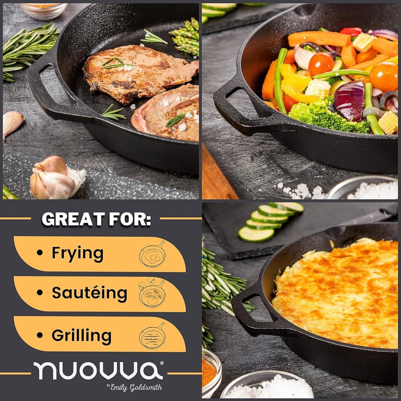 Nuovva 2pcs skillet pan set is great for frying, sautéing and grilling