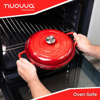 Nuovva red cast iron casserole pot with lid  is great oven-safe cookware - for stove to oven cooking!