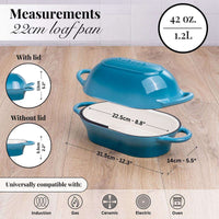 Enamelled Cast Iron Bread Loaf Pot 24x16cm, Light Blue, Dutch Oven Non-Stick