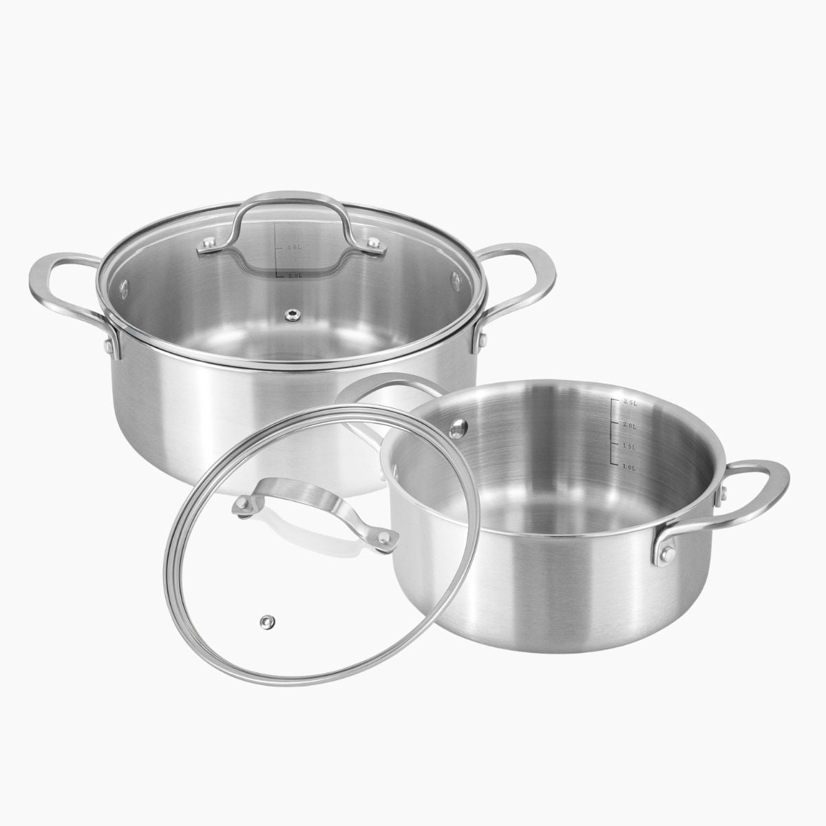 Set of 2 stainless steel casserole pot with glass lids