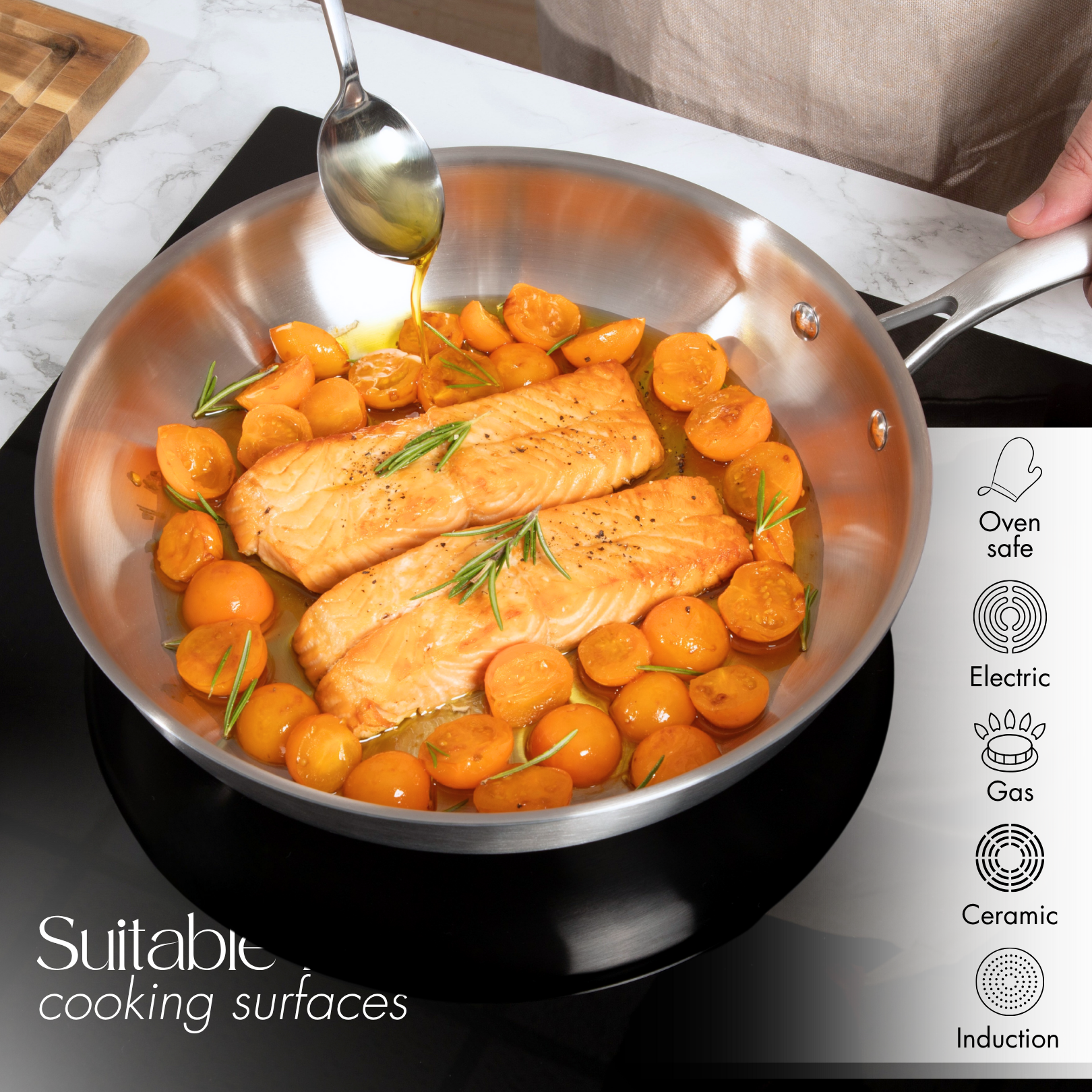 Oven safe frying pan for all cooking surfaces