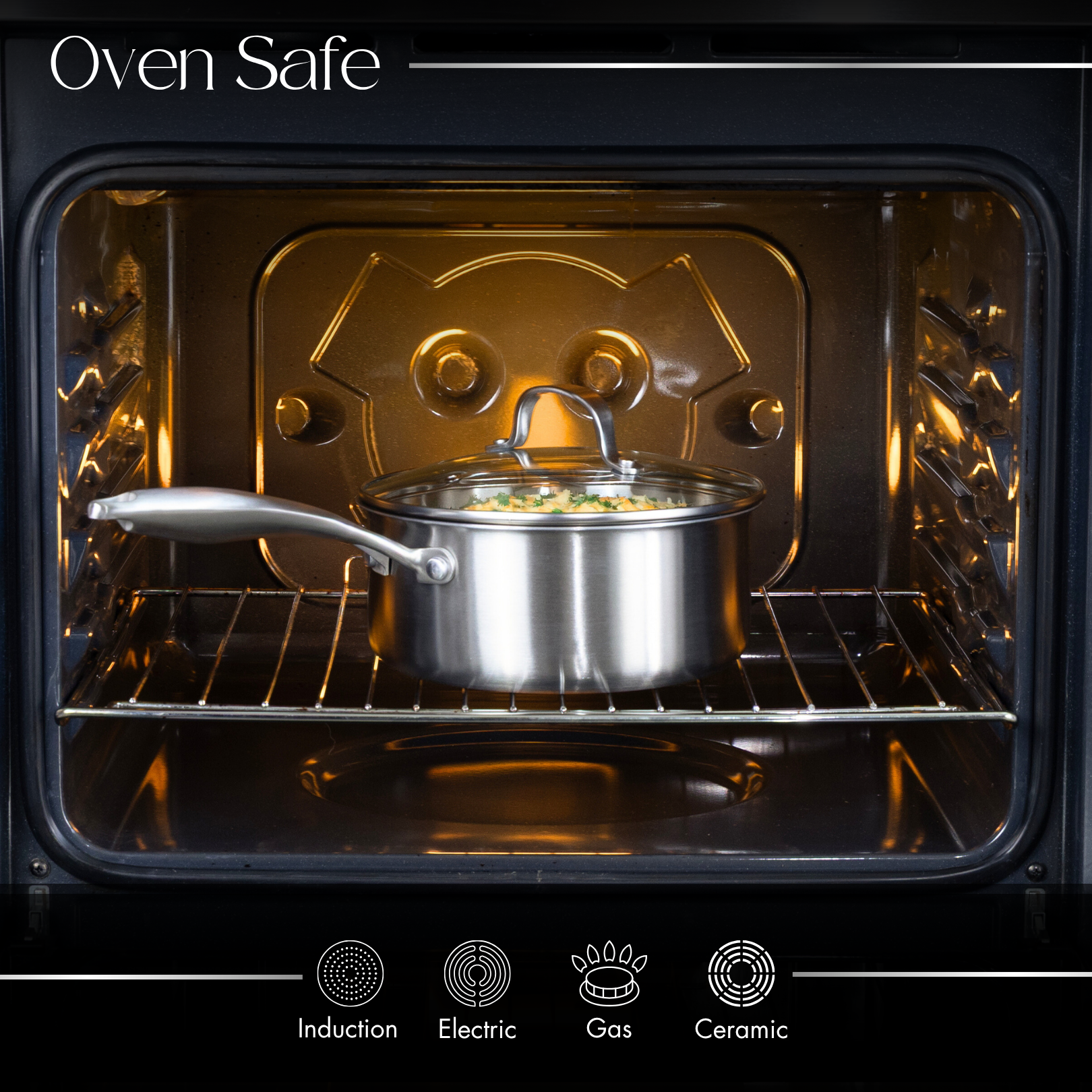Oven-safe saucepan with glass lid for all stovetops