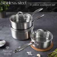 6pcs premium quality stainless steel saucepan set with glass lids.