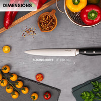 Nuovva stainless steel slicing knife with 8inch blade and ergonomic handle.