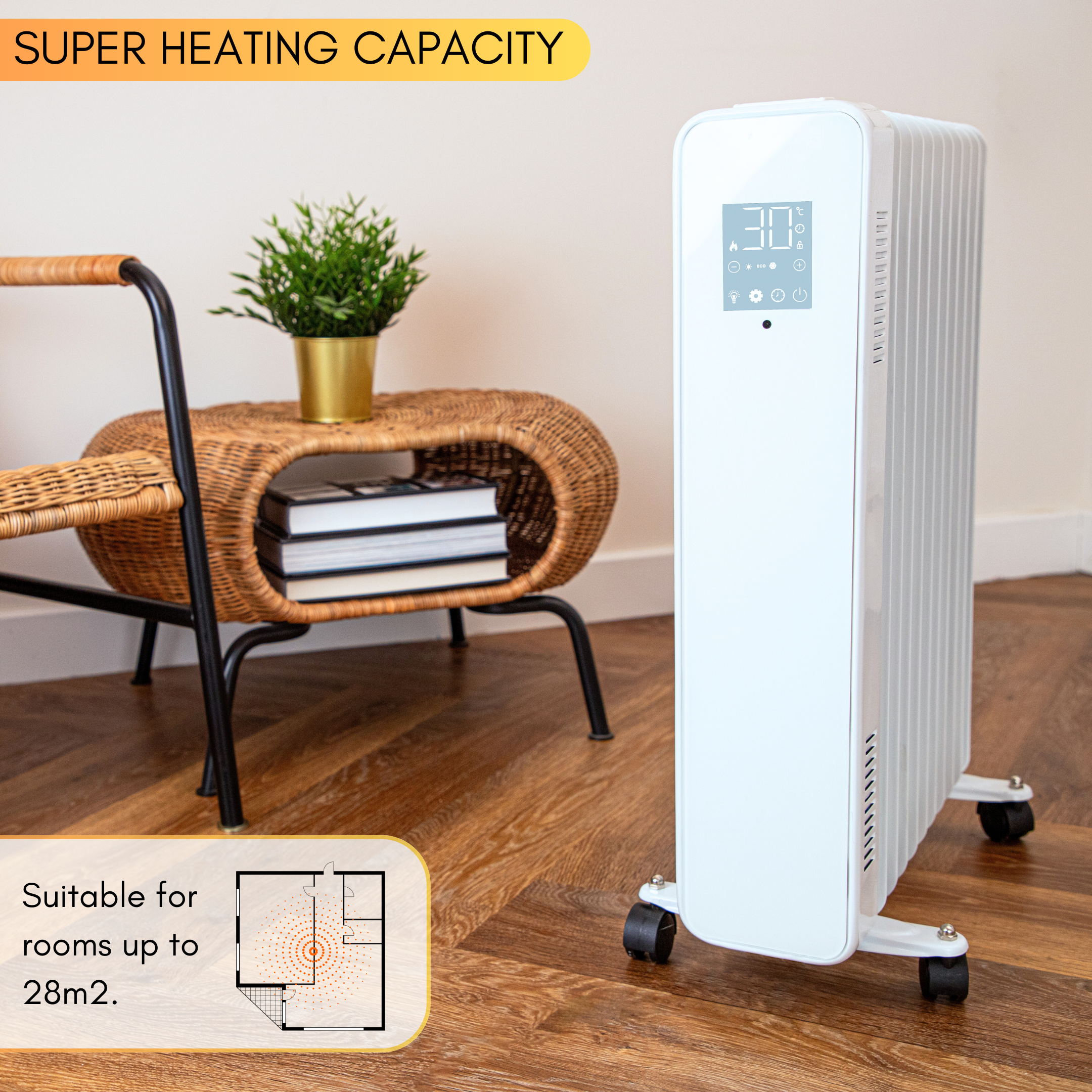 Touchscreen radiator heater with super heating capacity