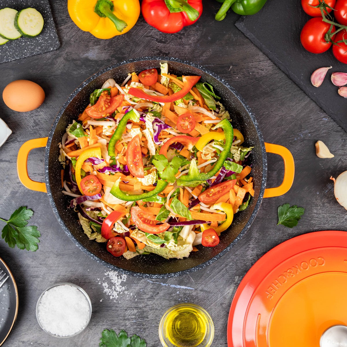 Aluminium Dutch Oven Pot with Lid & Ergonomic Handles Lightweight (3.9L, 28cm) Orange