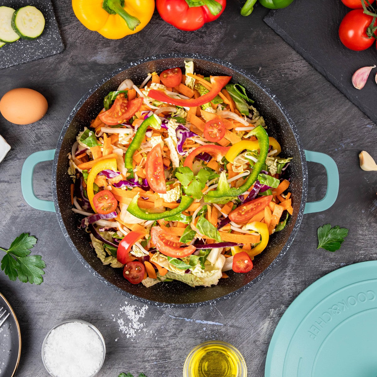 Aluminium Dutch Oven Pot with Lid & Ergonomic Handles Lightweight (3.9L, 22.5cm) Teal