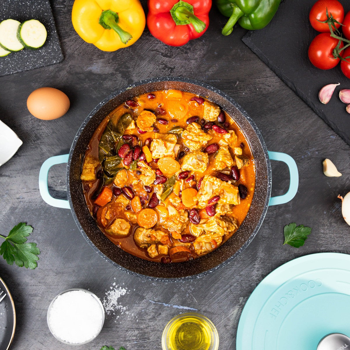 Aluminium Dutch Oven Pot with Lid & Ergonomic Handles Lightweight - (4L, 24cm) Teal