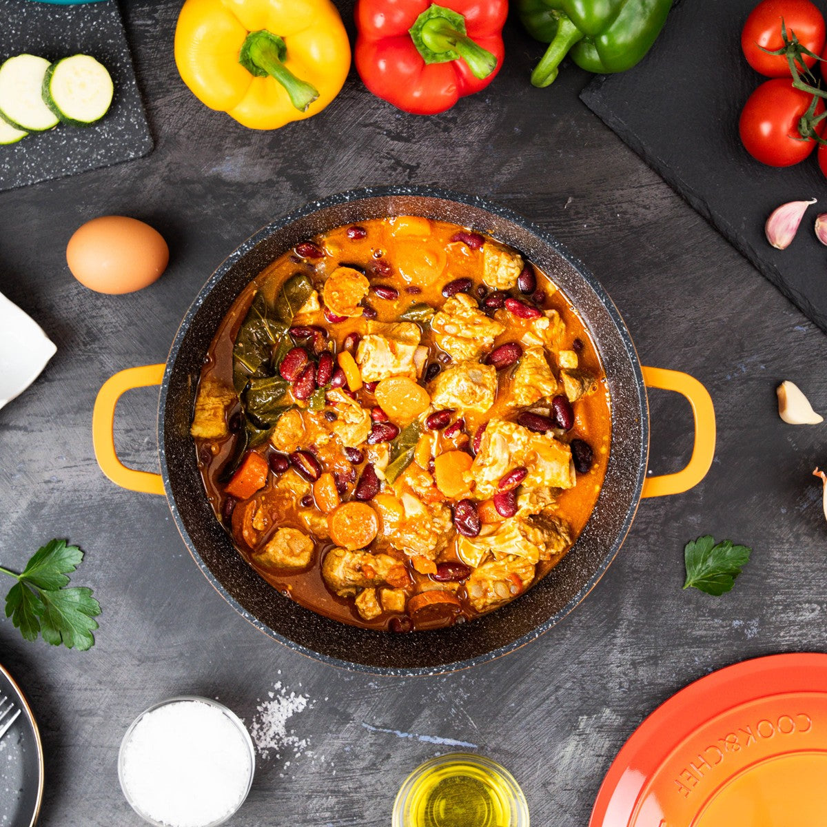 Aluminium Dutch Oven Pot with Lid & Ergonomic Handles Lightweight - (4L, 24cm) Orange