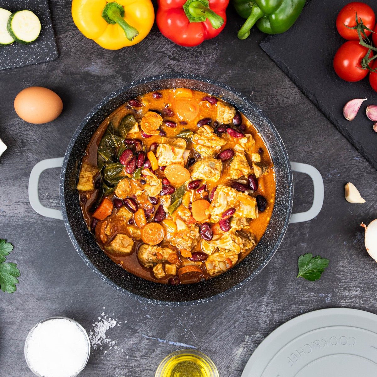 Aluminium Dutch Oven Pot with Lid & Ergonomic Handles Lightweight - (4L, 24cm) Light Grey