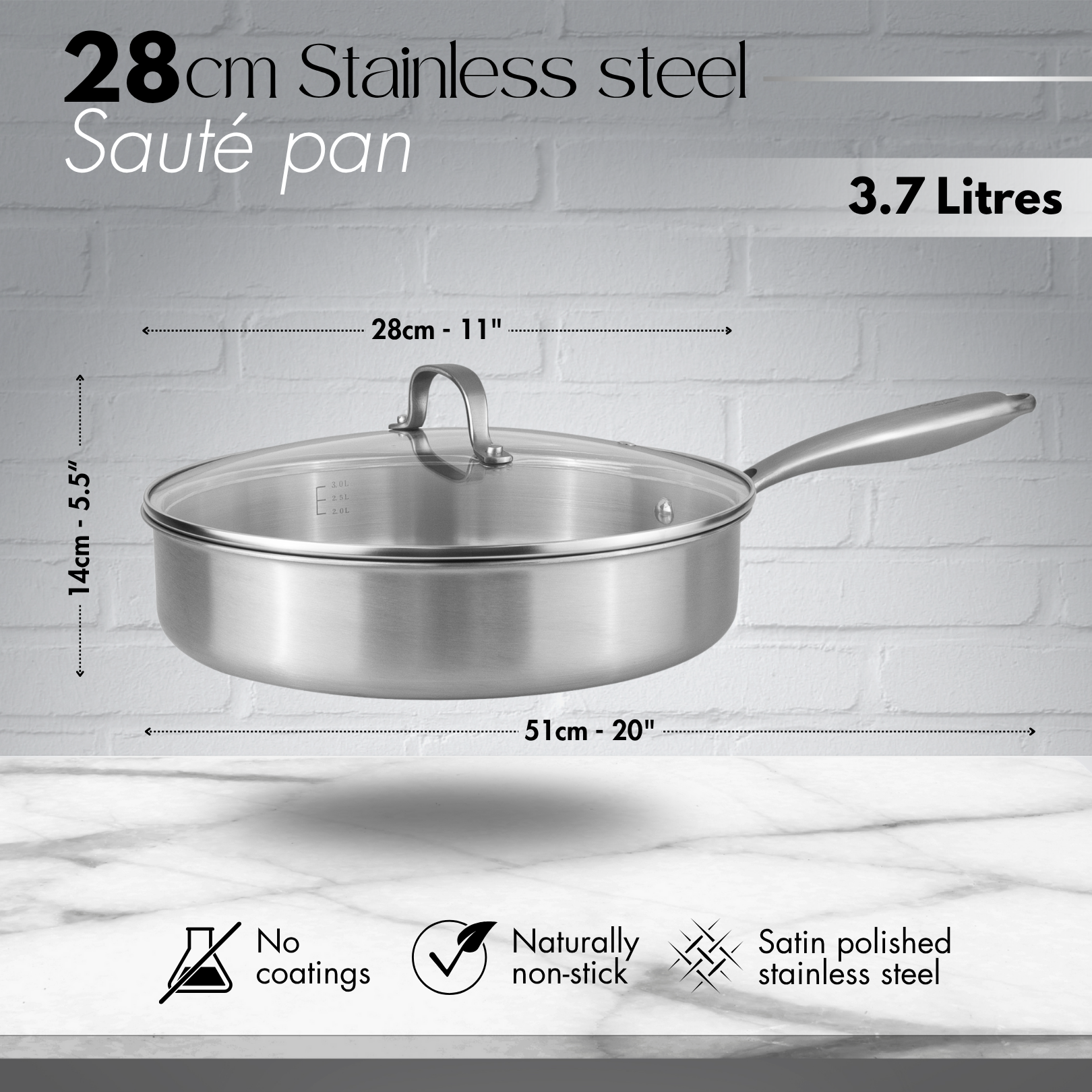 28cm Induction Hob Non Stick Saucepan – Saute Pan with Lid