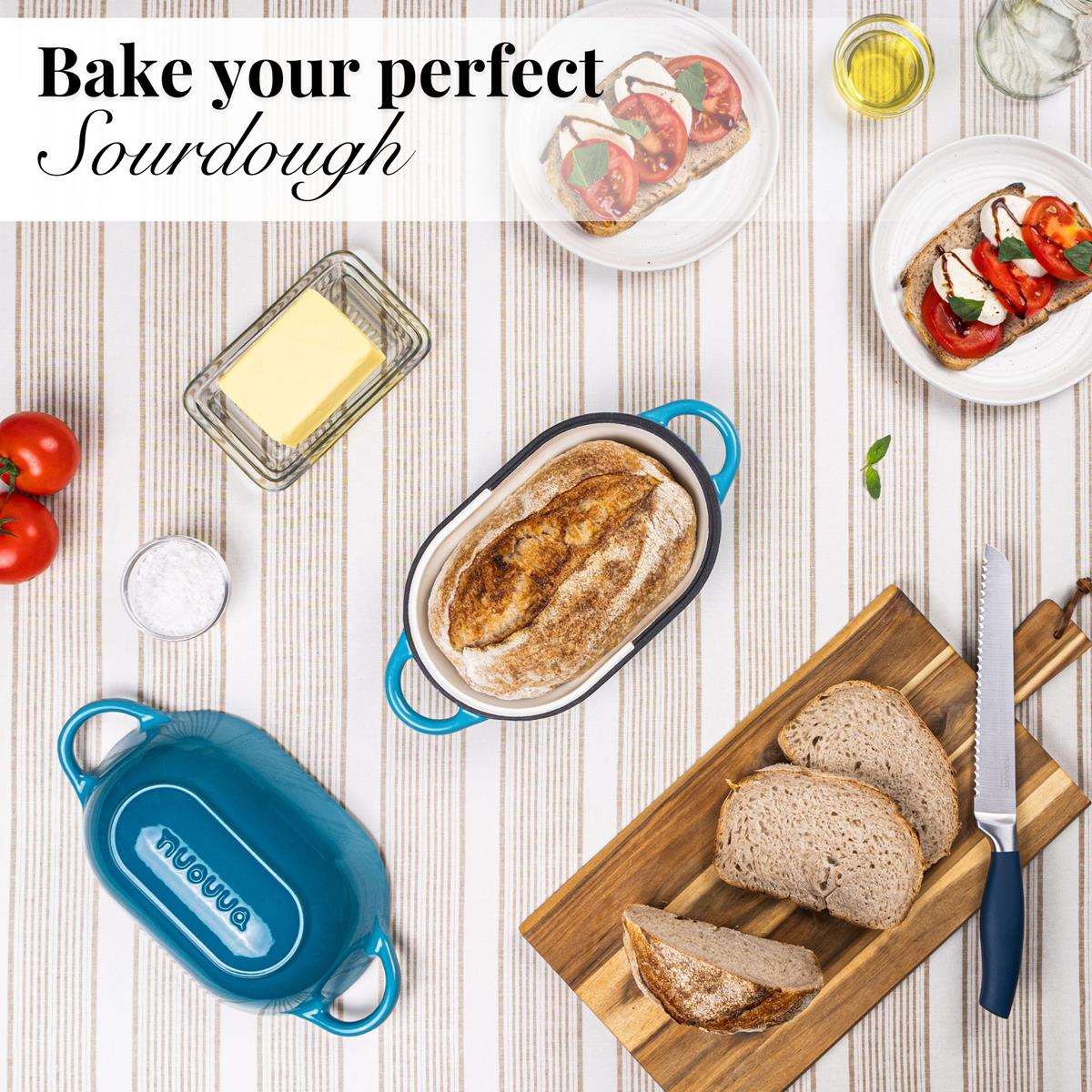 Enamelled Cast Iron Bread Loaf Pot 24x16cm, Light Blue, Dutch Oven Non-Stick