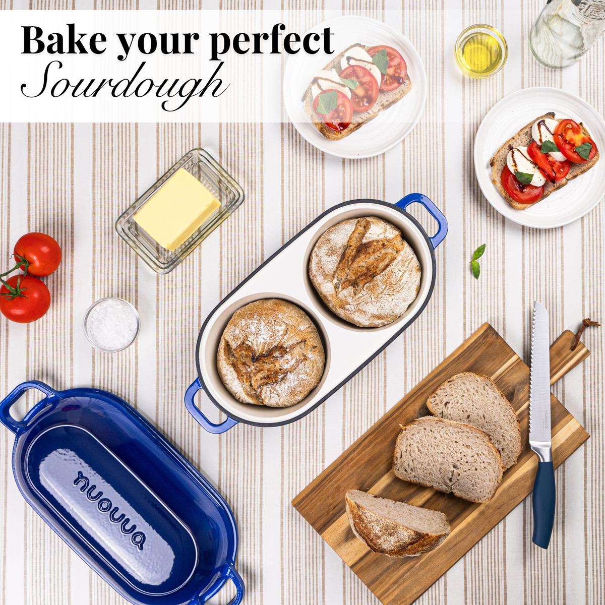 Bake your perfect sourdough with nuovva cast iron double loaf pan with lid