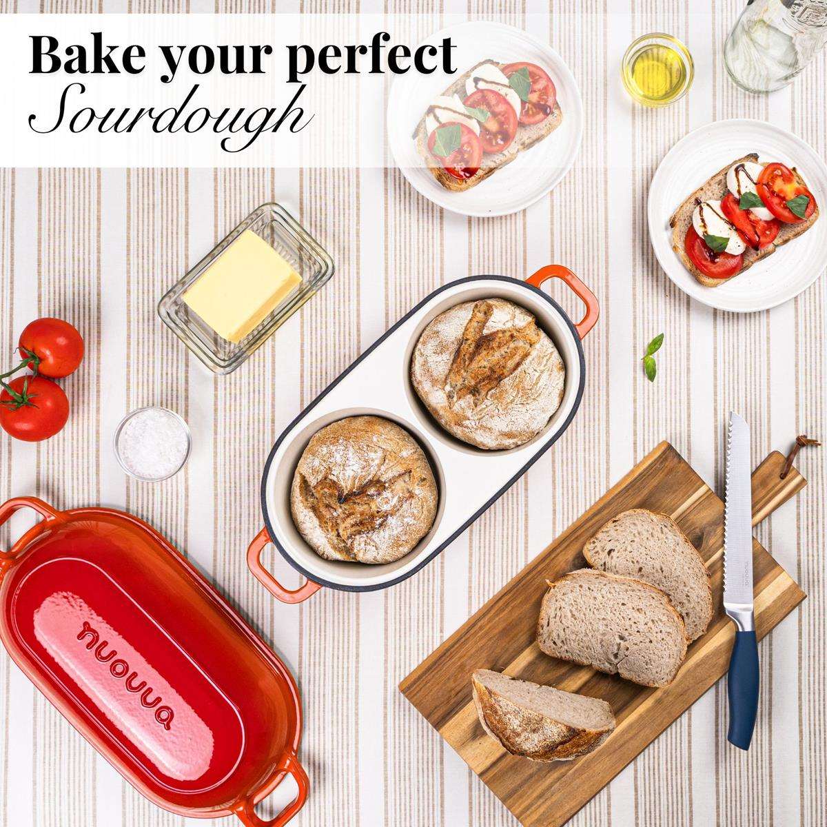 Enamelled Cast Iron Dutch Oven – Double Loaf Bread Baker, Oven Safe 16.5cm, Orange