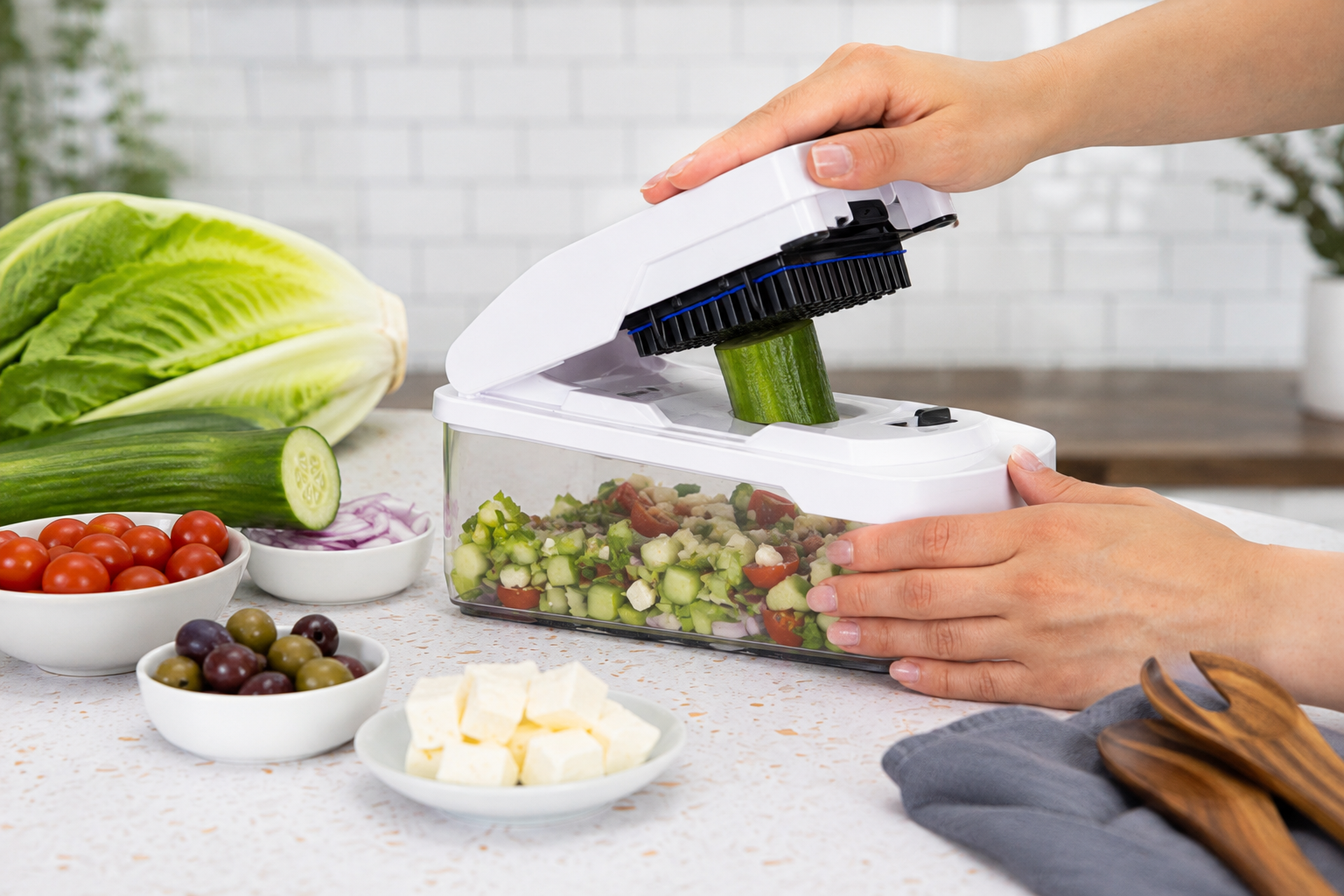 Mediterranean Salad with the Vegetable Chopper, Dicer & Mandoline Grater Set