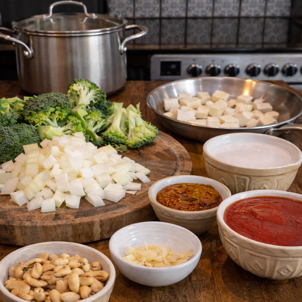 Halloumi And Broccoli Curry in the Stainless Steel Frying Pan with Lid