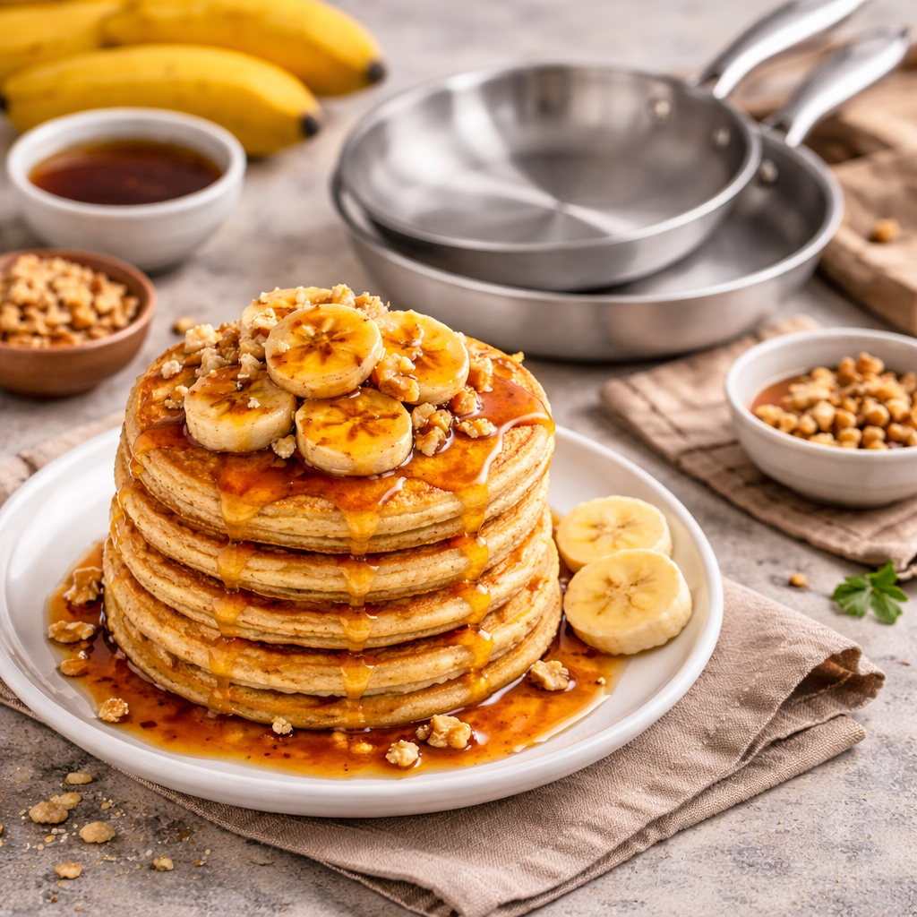 Bannana Pancakes with Maple Sauce with the Stainless Steel Frying Pan