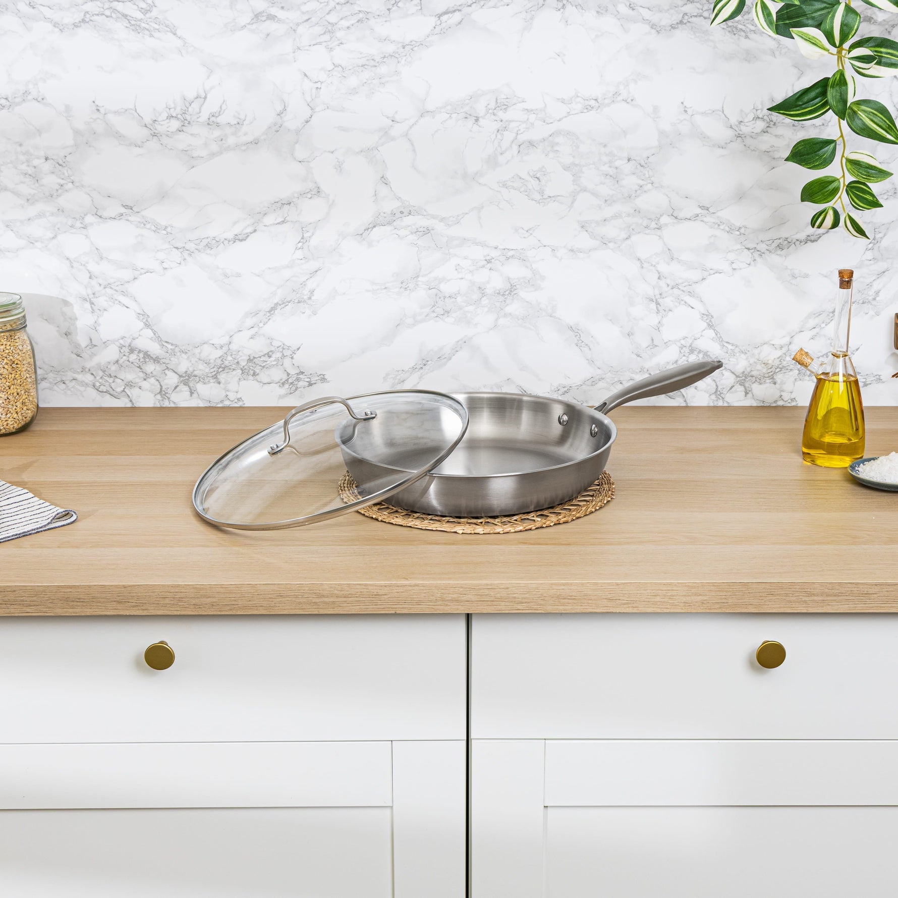 Stainless Steel Frying Pan with Glass Lid