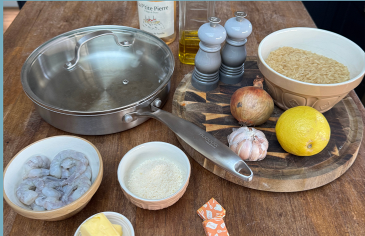 Easy Prawn Risotto in the Shallow Stainless Steel Sauté Pan