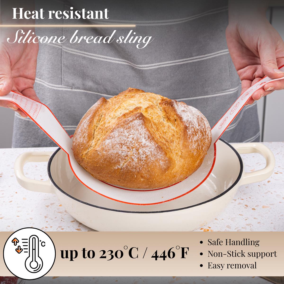 Silicone bread sling for easy home made bread baking. 