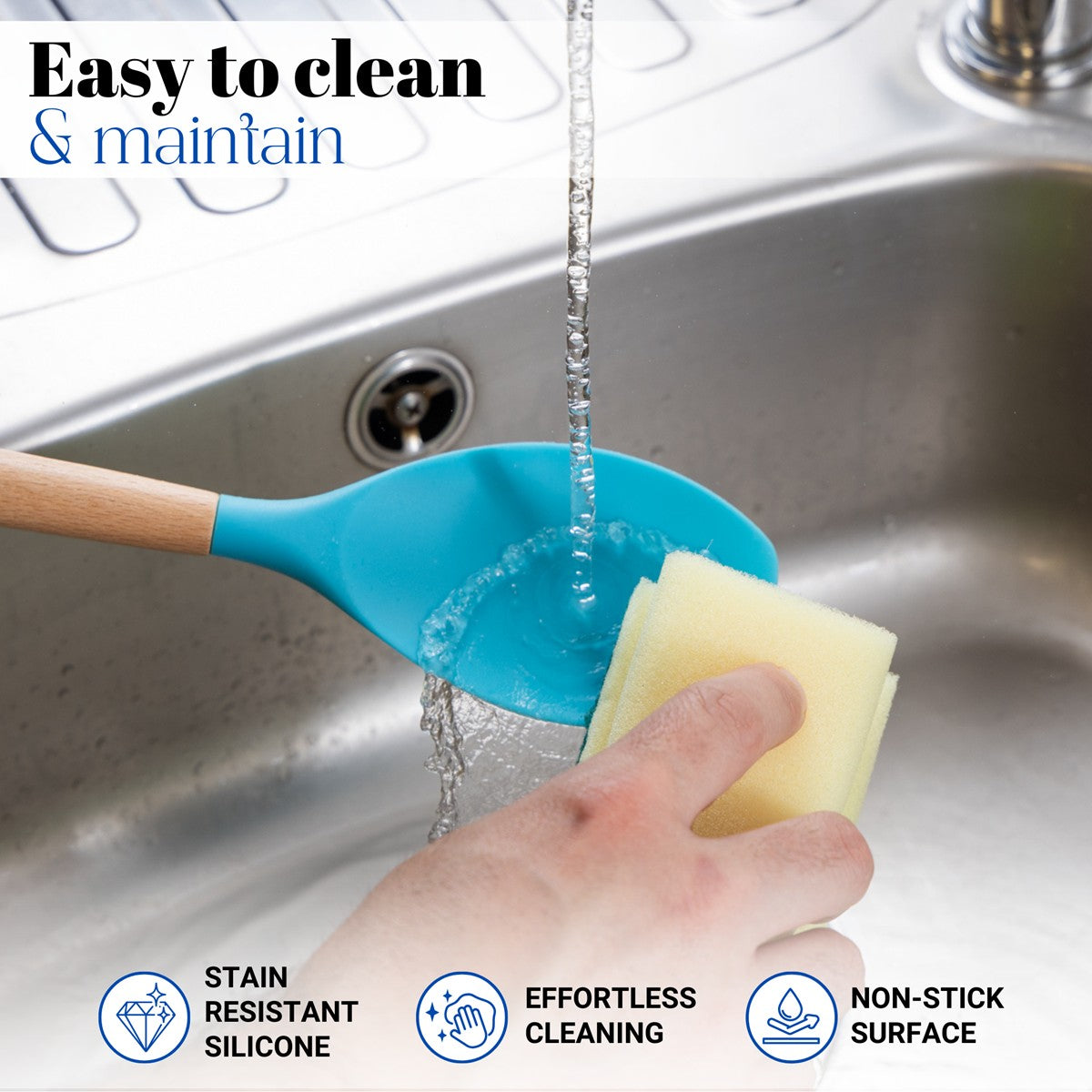 Nuovva kitchen utensils are easy to clean and maintain with stain resistant silicone and non-stick surface. 