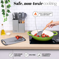 Non-toxic safe cooking with heat resistant utensils, food grade certified and BPA free with no harmful chemicals. 