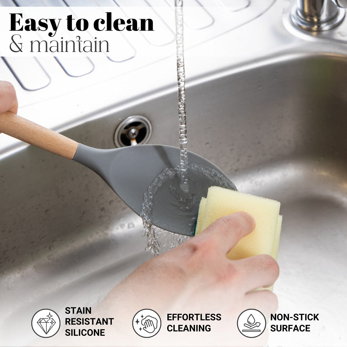 Nuovva kitchen utensils set are easy to clean & maintain with stain resistant silicon and effortless cleaning. 