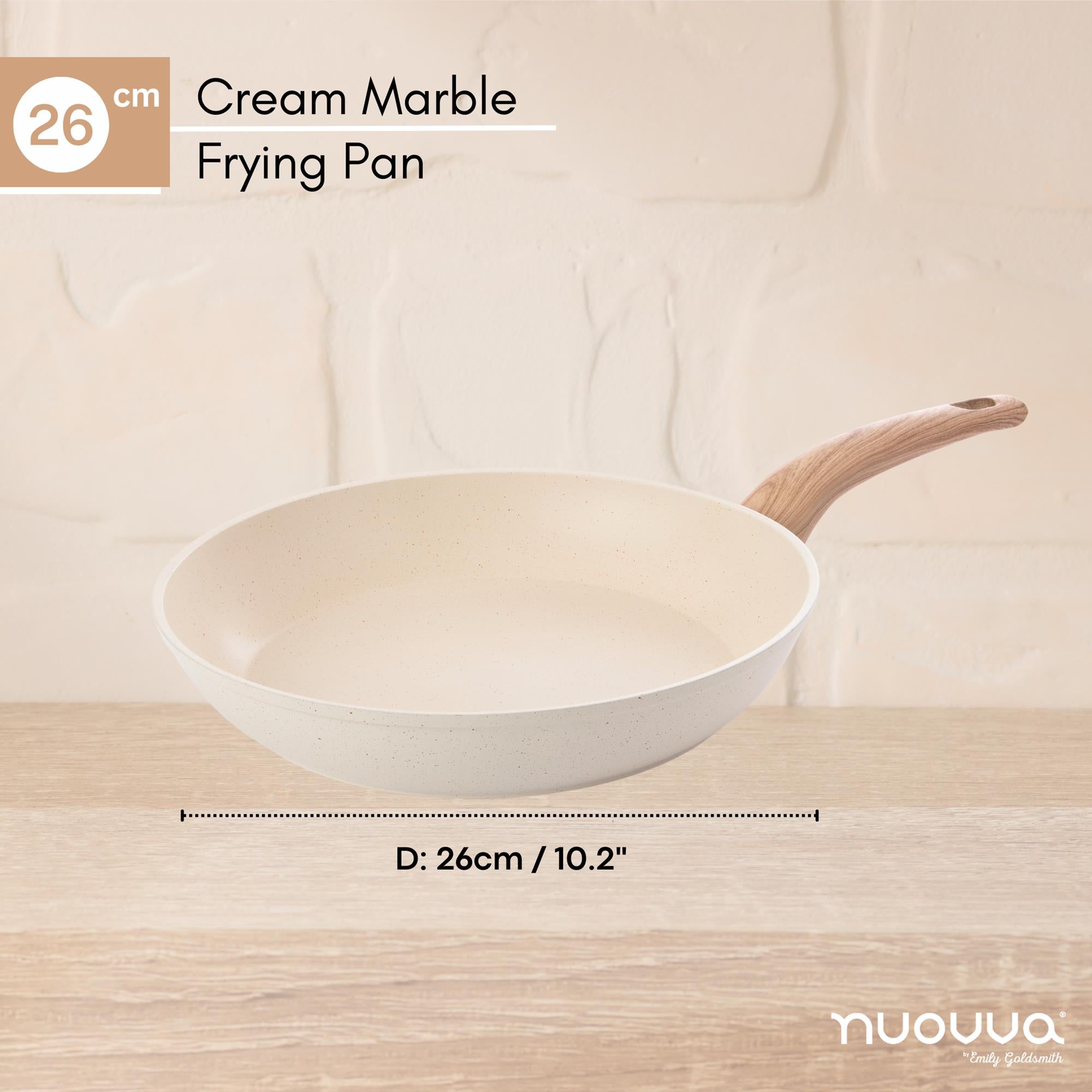 26cm cream marble frying pan with dimensions