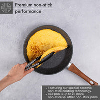 Mon stick grey marble frying pan with wooden handle and non-stick coating