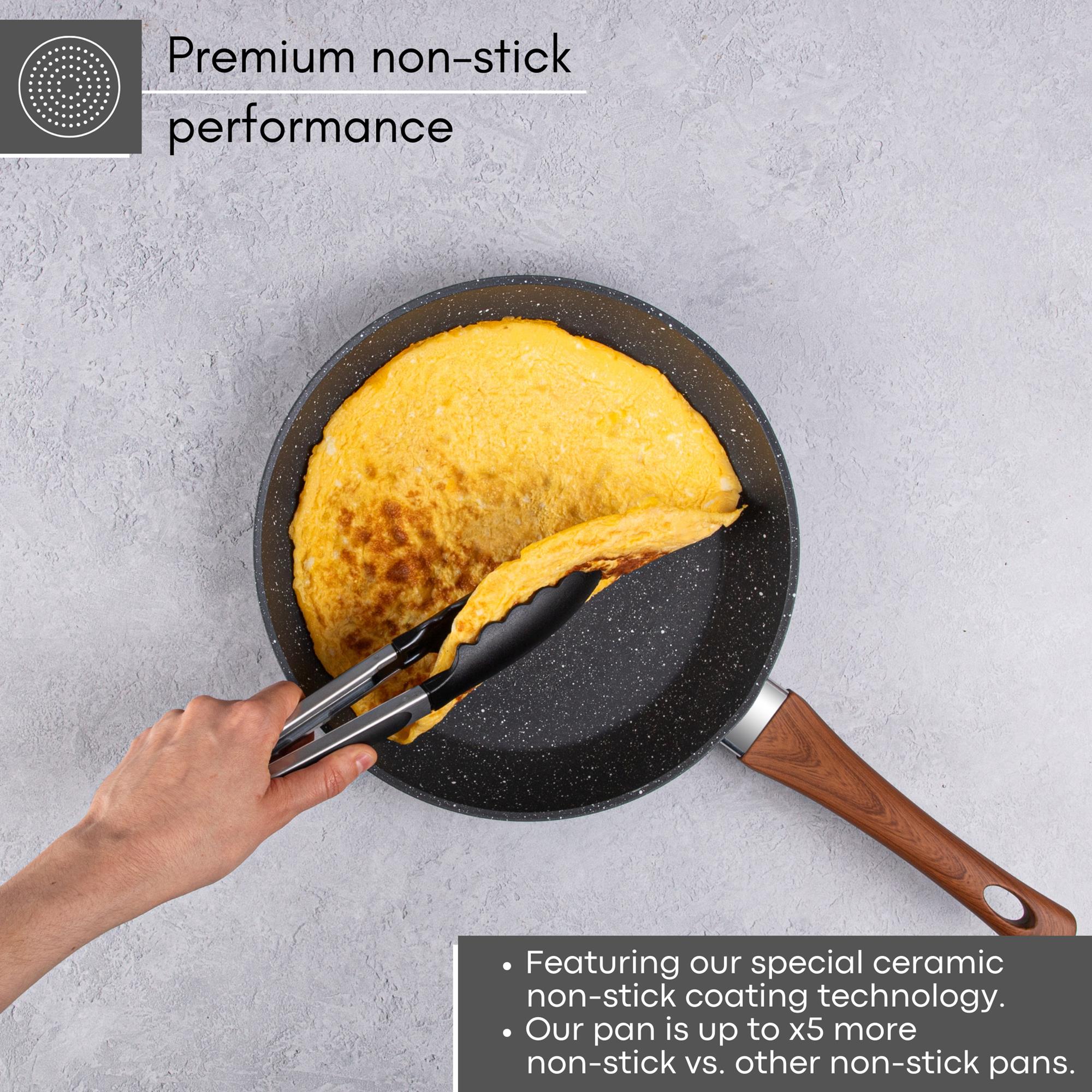 Mon stick grey marble frying pan with wooden handle and non-stick coating