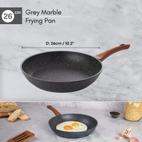 Nuovva 26cm grey marble frying pan with dimensions