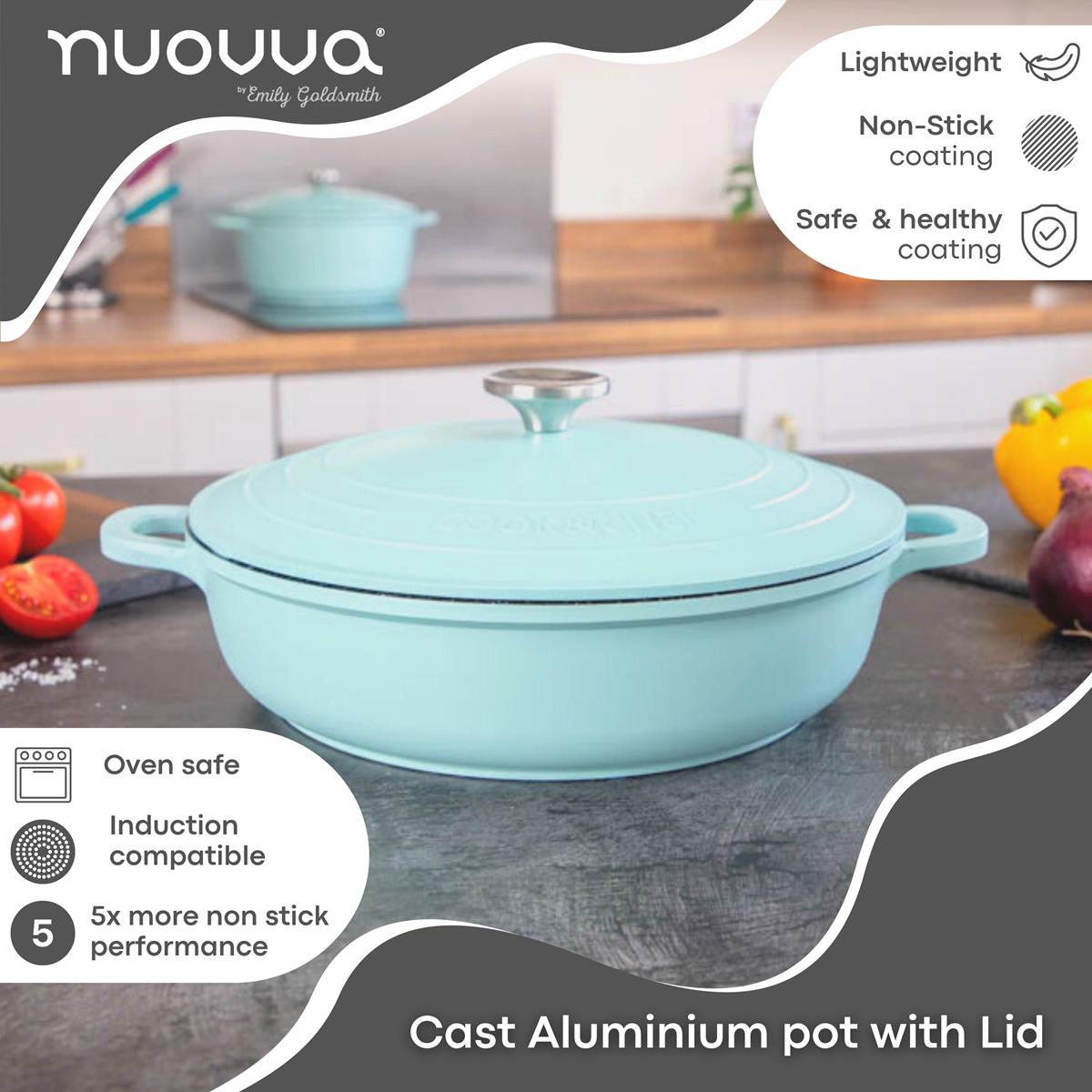 Shallow Aluminium Dutch Oven Pot with Lid & Ergonomic Handles Lightwei