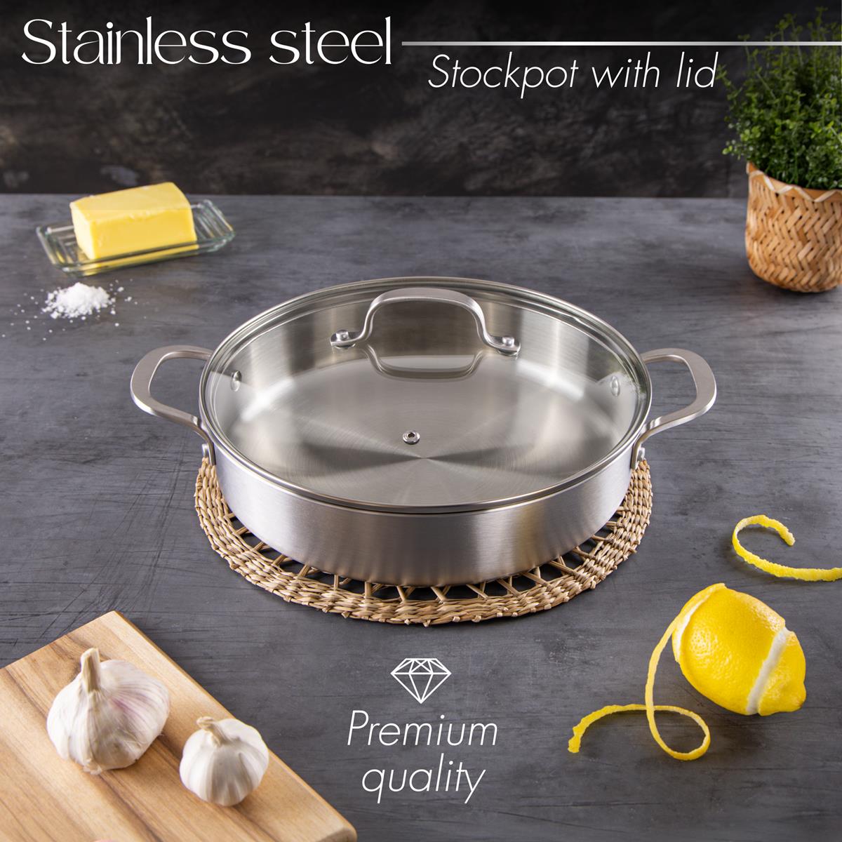 Premium quality stainless steel shallow casserole pot 