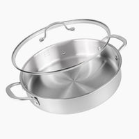 28cm stainless steel shallow casserole pot with glass lid