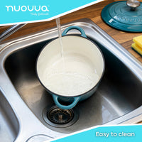 nuovva easy to clean light blue cast iron Dutch oven with lid