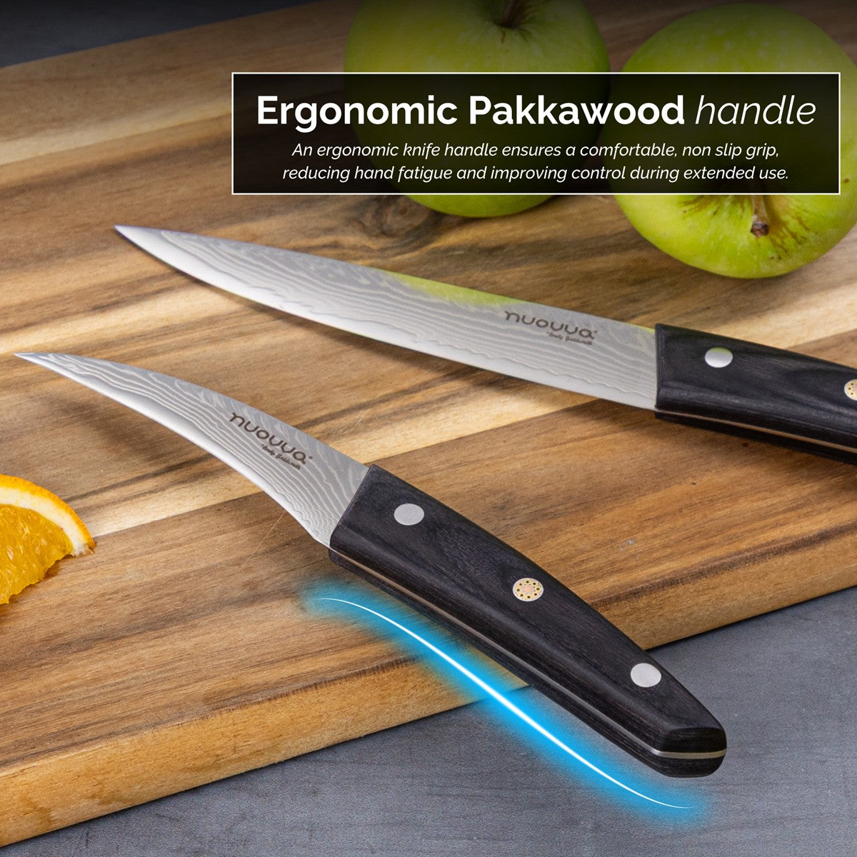 2pcs Damascus steel Japanese knives with ergonomic pakkawood handle for non slip grip - utility knife and paring knife. 