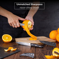 Damascus steel Japanese knives have unmatched sharpness with its razor-sharp blades, paring and utility knife. 