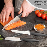 Nuovva 3pcs black kitchen knife set with razor sharp blades and plastic handles - chef's knives. 