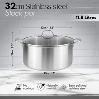 32cm stainless steel stock pot with no coating and naturally non-stick for healthier cooking. 