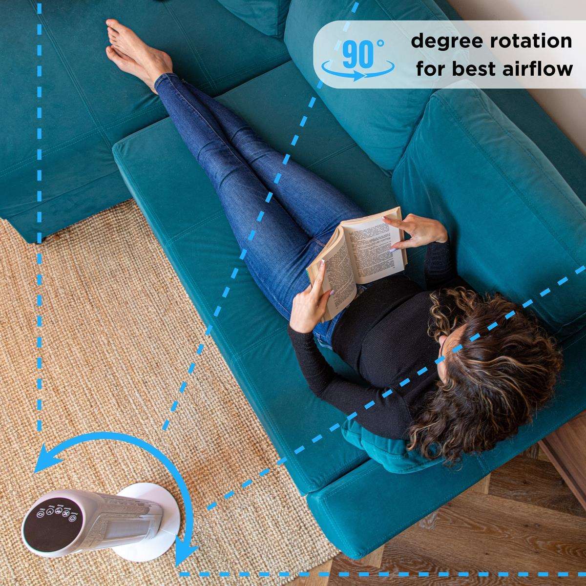 Nuovva portable white tower fan with 90 degree rotation for best airflow in any room. 