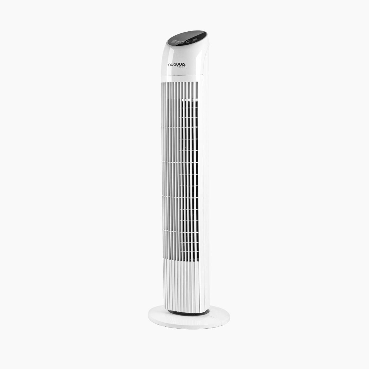 Nuovva 33inch white oscillating tower fan with remote control and display. 