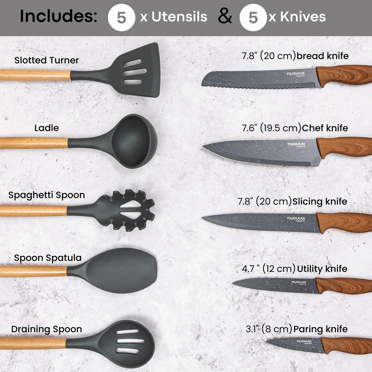 35-Piece Cookware Set Including Knives & Utensils - Grey Granite