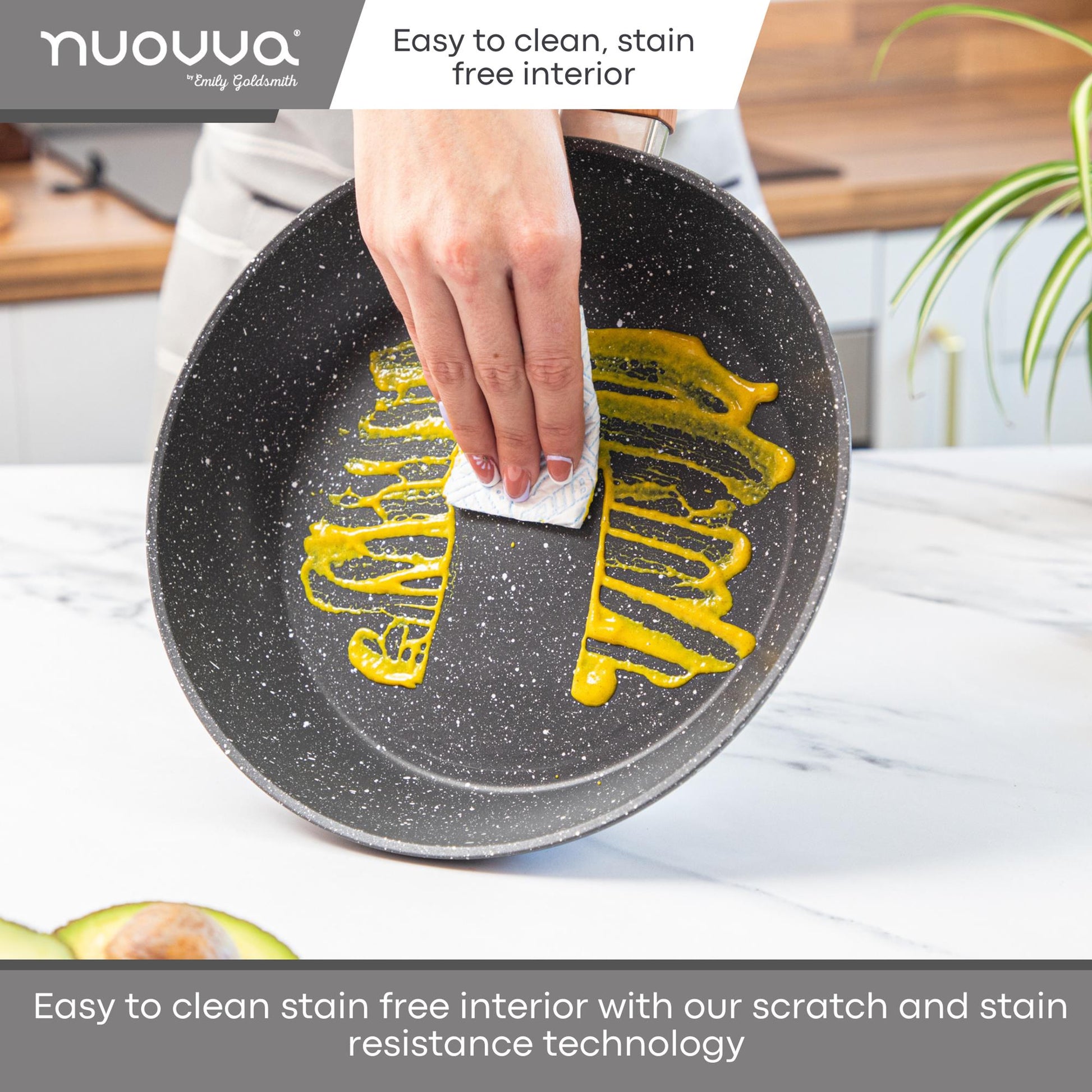 Nuovva grey granite cookware set container easy to clean, stain-free interior for easy maintenance. 