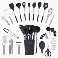 36pcs black silicone utensil set with stainless steel handles and silicone container
