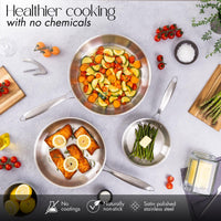 Healthier cooking with stainless steel frying pan set - no coating, non-stick cookware