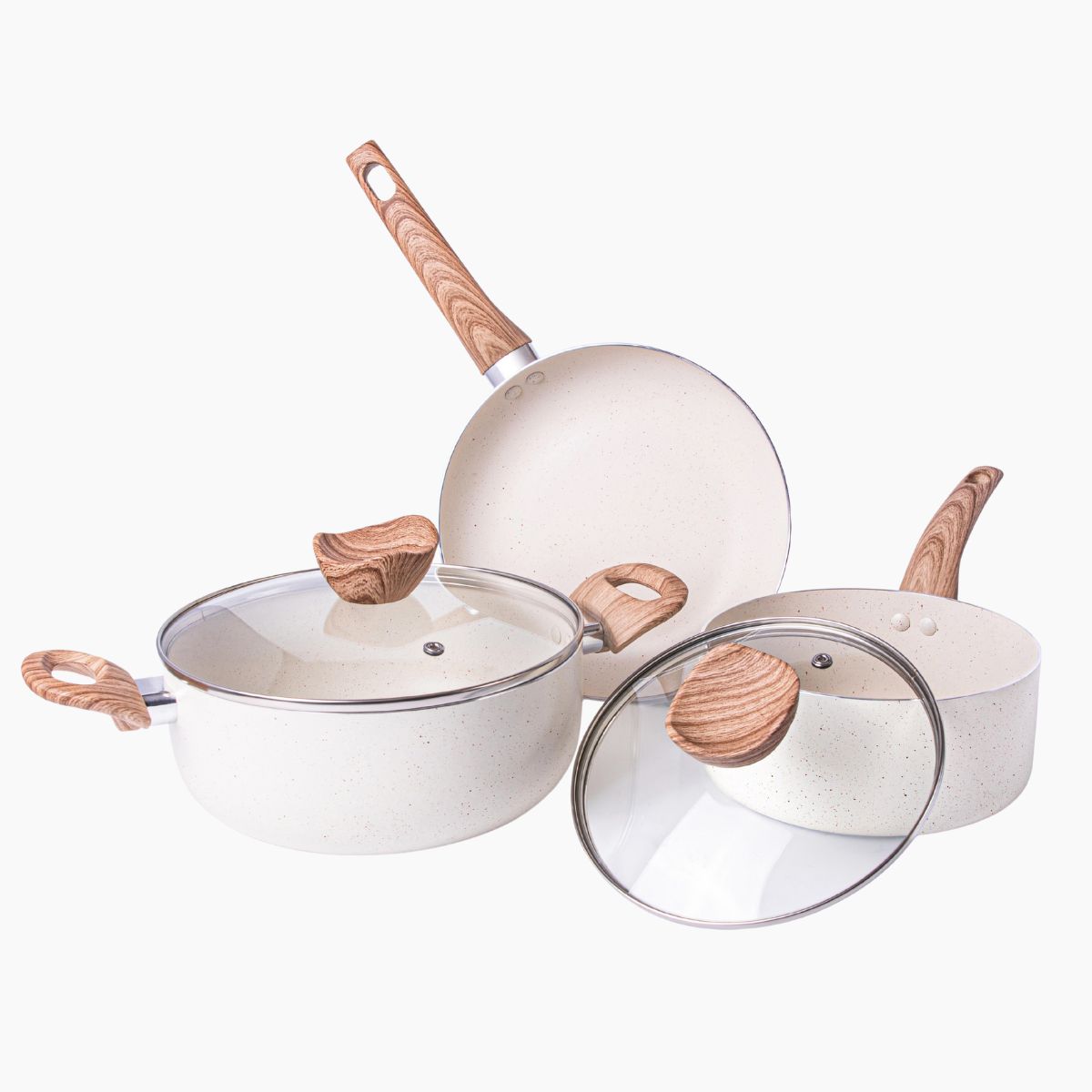 Nuovva 5pcs cookware set includes saucepans, frying pan and stock pot - for induction stoves. 