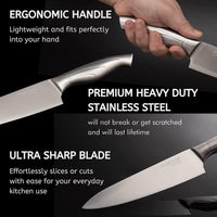 Nuovva stainless steel knife set features ergonomic handle, premium heavy duty stainless steel and an ultra sharp knife blade