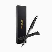 Nuovva Damascus steel boning knife with Rosewood handles, protective sheath and packaging 