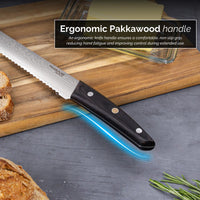 Nuovva Japanese knife with ergonomic Pakkawood handle for non-slip grip