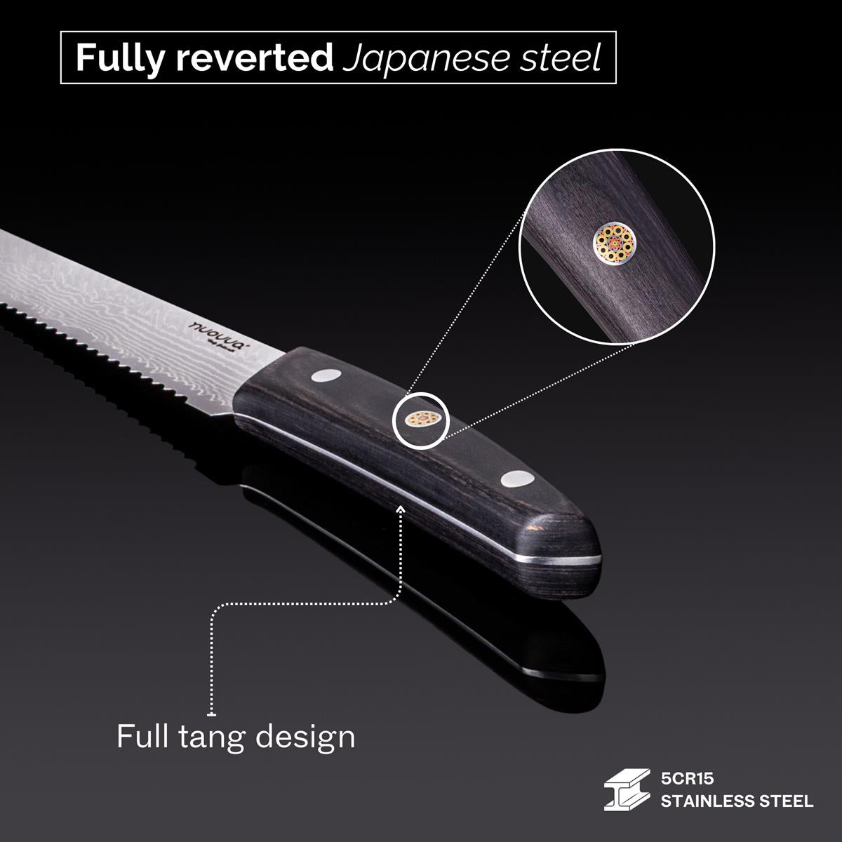 Nuovva Japanese knife with fully reverted Japanese steel and full tang design Pakkawood handle 